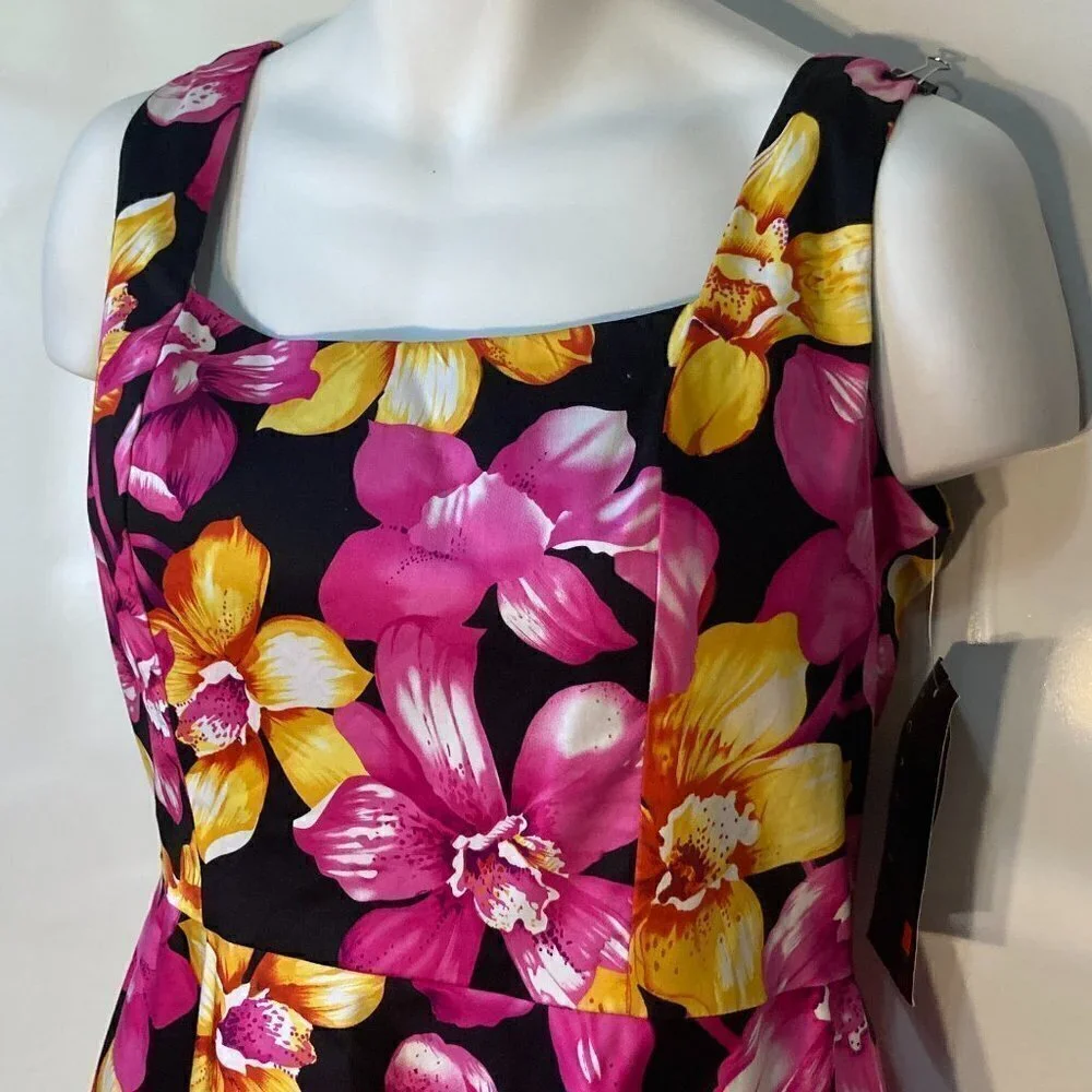 Scarlett SZ 11/12 NWT Black tropical print sateen sundress Italian Preppy Parisi